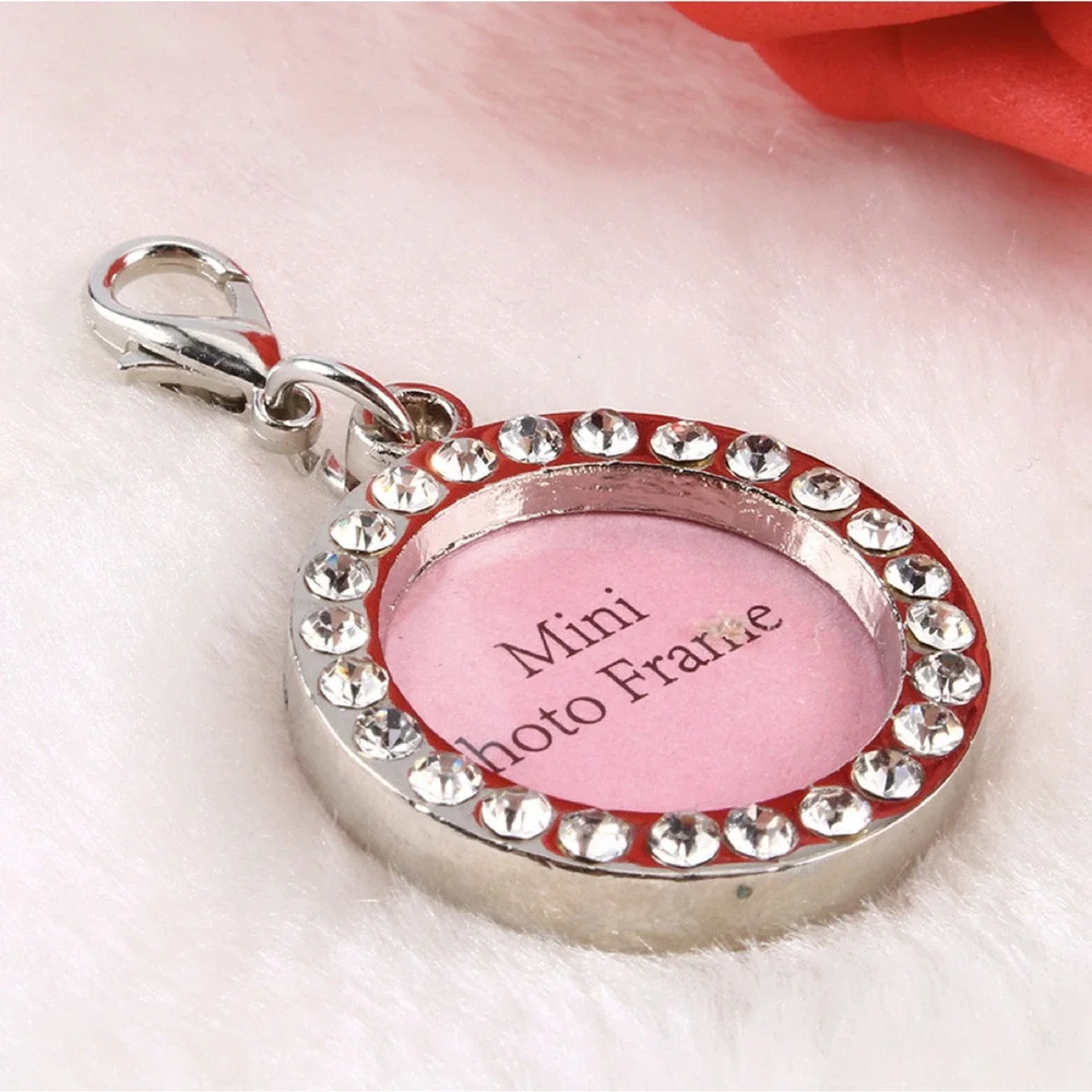 Lot of 50! 1" Crystal Rhinestone Round Mini Photo Picture Frame Charms w/ Clasp - Picture 2 of 5